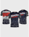 Camiseta Buddha Fighter diseño con la bandera de Tailandia, azul marino con mangas grises y detalles de tigres orientales.