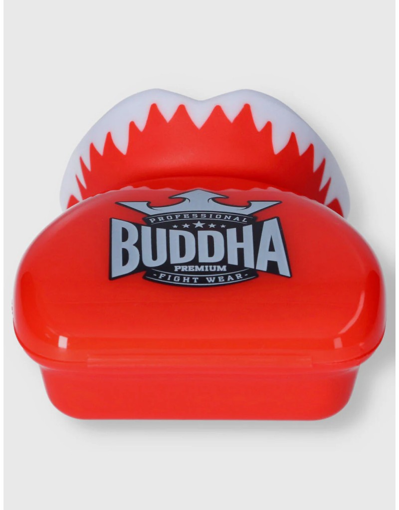 Red Buddha Vampire mouthguard. Proper fit, with double layer of gel and includes a case.