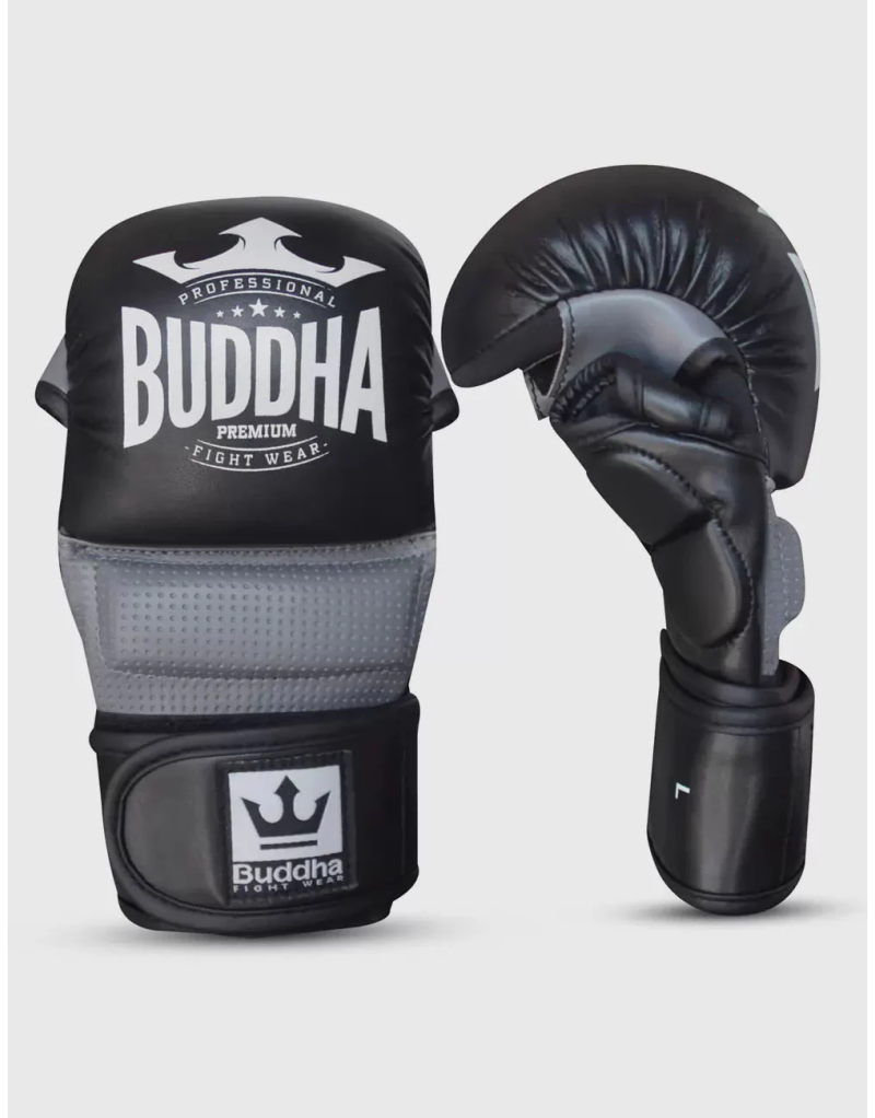 Epic MMA Buddha Black/Grey Gloves. GS-3 series with gel, premium microfibre and improved ventilation. Training and competition.