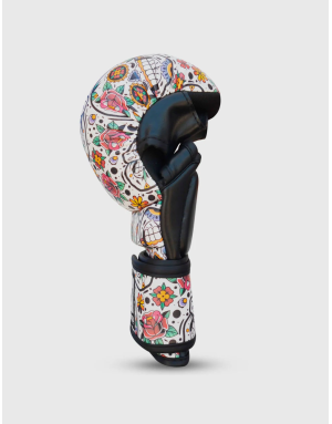 Buddha Mexican MMA gloves. Old school design with skulls and flowers. Perfect for your training days.