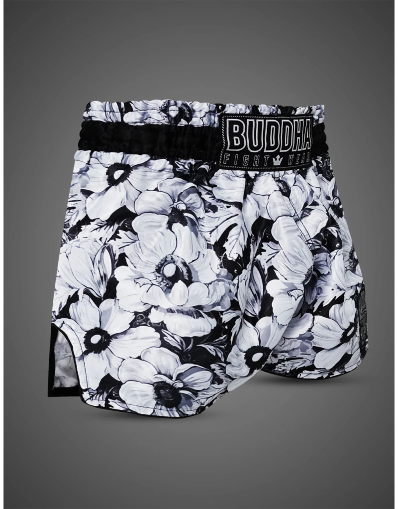 Buddha Colors Trike Noir Blossom Muay Thai Shorts | Floral Design