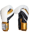 Trust Fight Boxing Gloves in Metallic White, Black and Gold. For kickboxing, manufactured in Thailand.