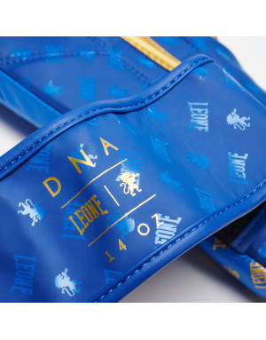 Guantes de Boxeo Leone 1947 DNA Azul y Dorado | Piel Natural, Tecnología NO SHOCK y Diseño Premium para Boxeo y Deportes de Cont
