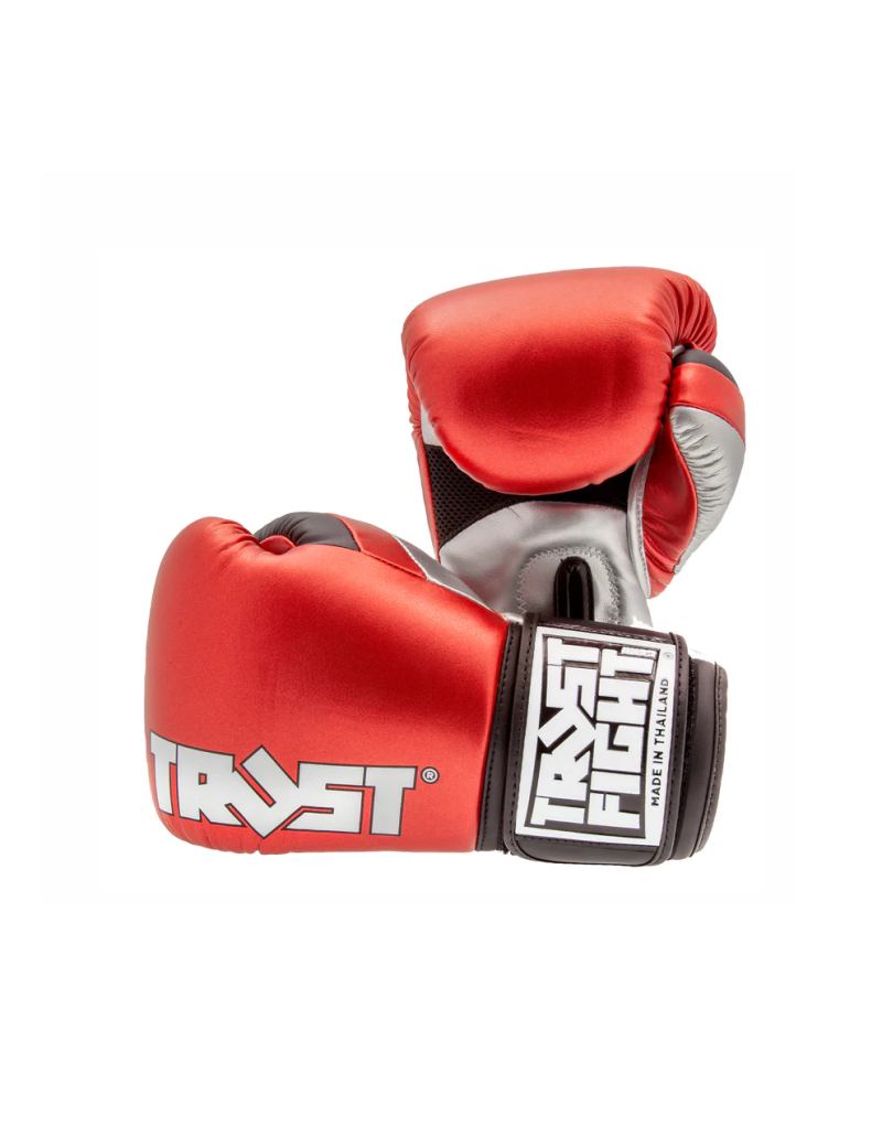 Trust Fight Squire Semi Piel Rojo, Plata y Negro metalizados, los mejores guantes de boxeo para luchadores avanzados.