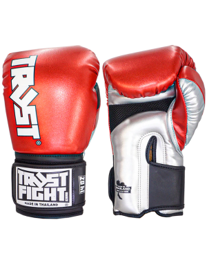 Trust Fight Squire Semi Piel Rojo, Plata y Negro metalizados, los mejores guantes de boxeo para luchadores avanzados.