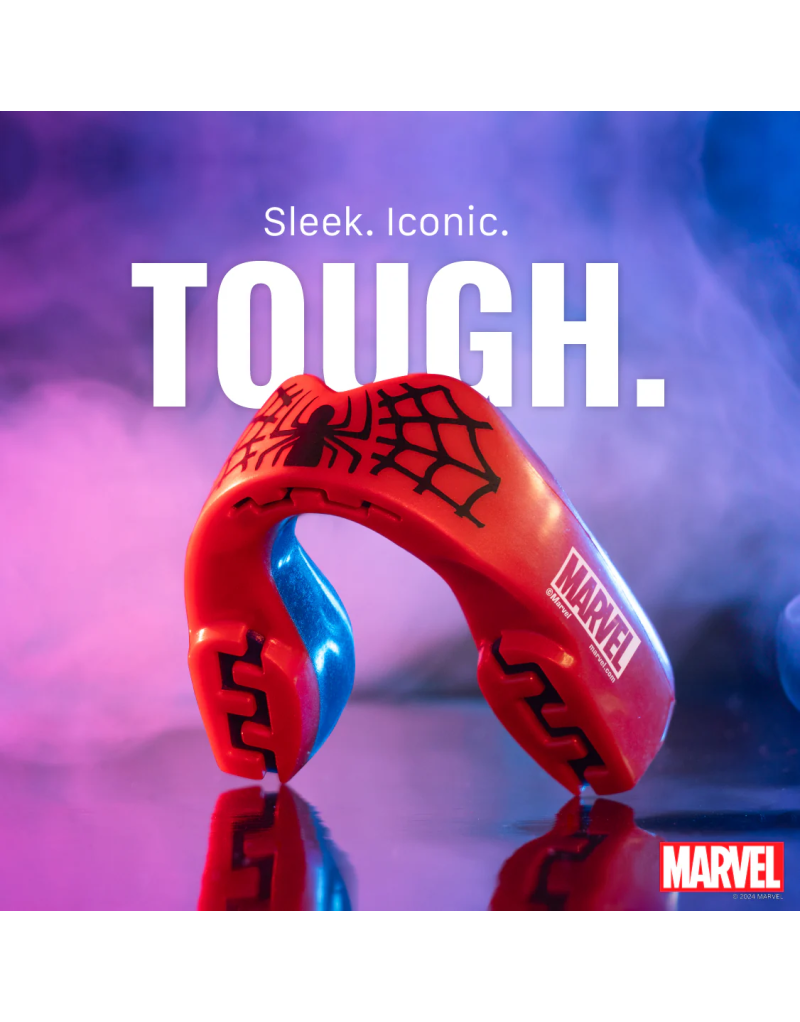 SafeJawz Marvel Spider-Man mouthguard — double layer of protection, comfortable fit and design inspired by the arachnid hero.