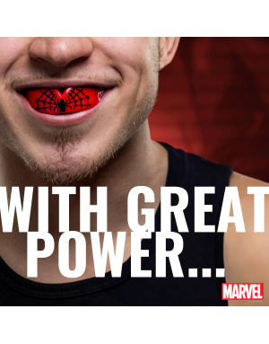 SafeJawz Marvel Spider-Man mouthguard — double layer of protection, comfortable fit and design inspired by the arachnid hero.