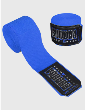 Blue semi-elastic Buddha bandages, with Velcro and breathable. Protect your hands with a firm fit in your favourite sport.